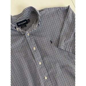 Ralph Lauren Golf Tilden Shirt Mens Large Blue Gingham Check Short Sleeve Cotton